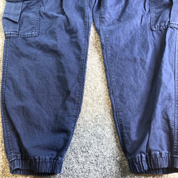 GAP Pants Mens Large Blue Cargo Linen Blend Drawstring Elastic Waist Pockets - Picture 2 of 11